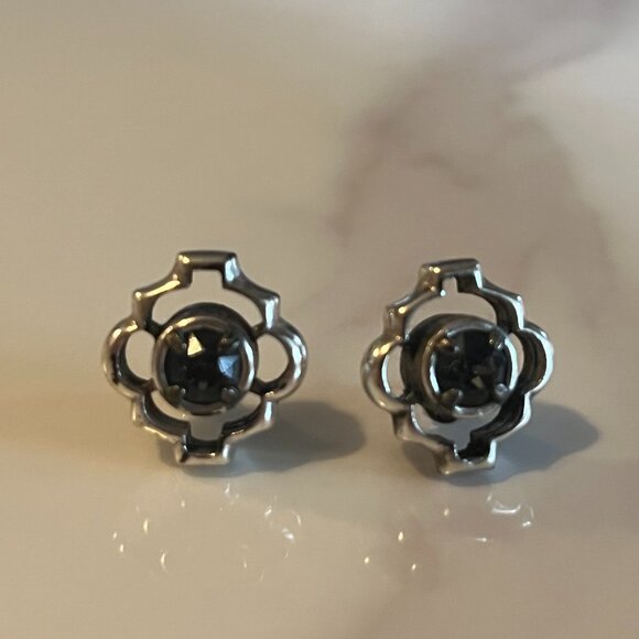 Brighton Black Crystal SOLID SILVER Earrings - Picture 1 of 4